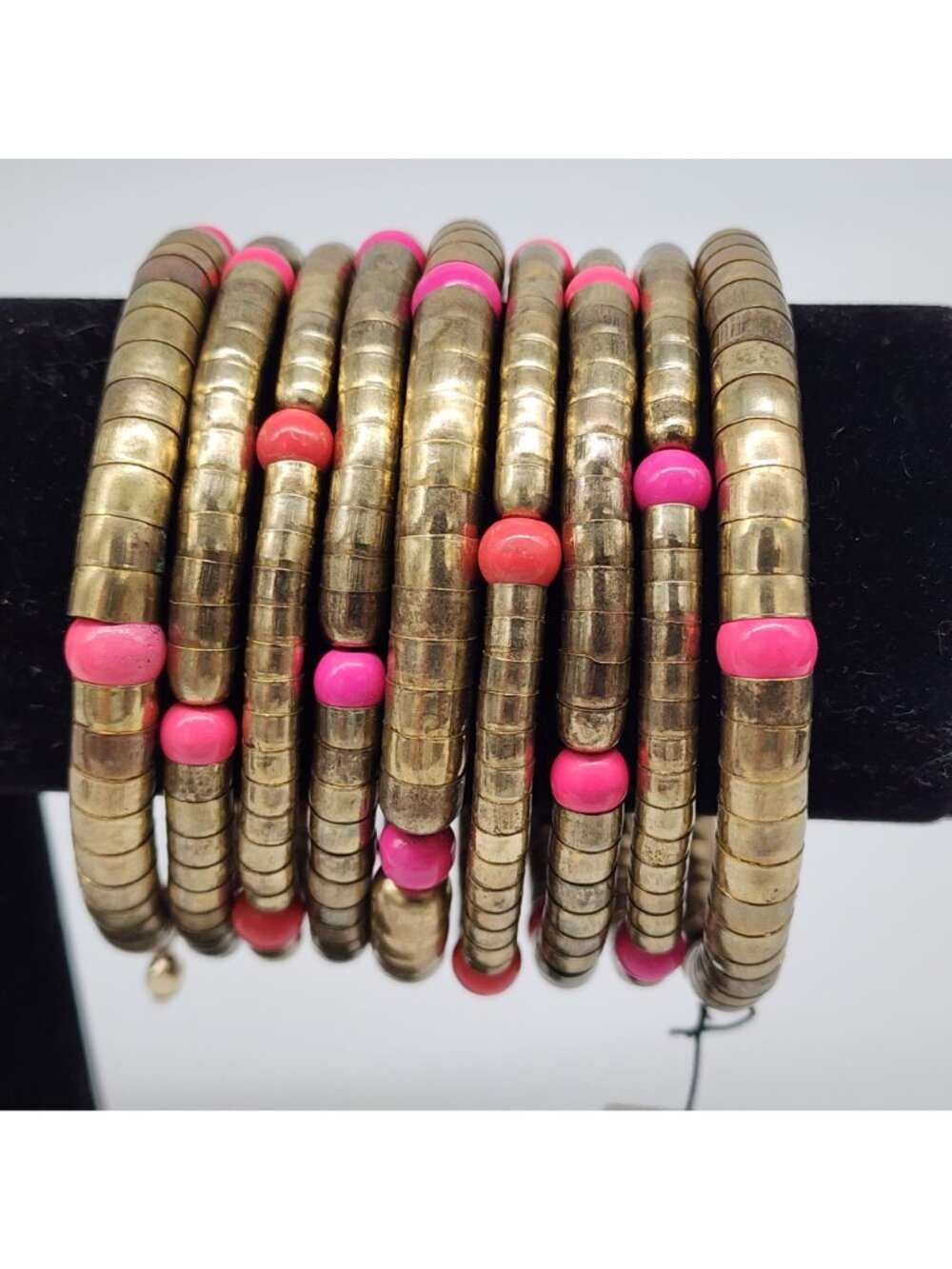 Chicos Snake Coil Bracelet Gold & Pink Beaded - Picture 4 of 6